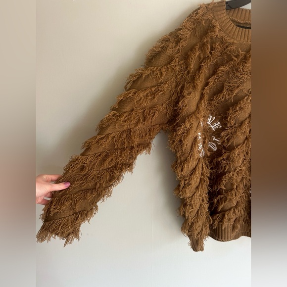 KLEEP Premium Thread Brown Shaggy Fringe Embroidered Pullover Streetwear Men’s S - Picture 7 of 15